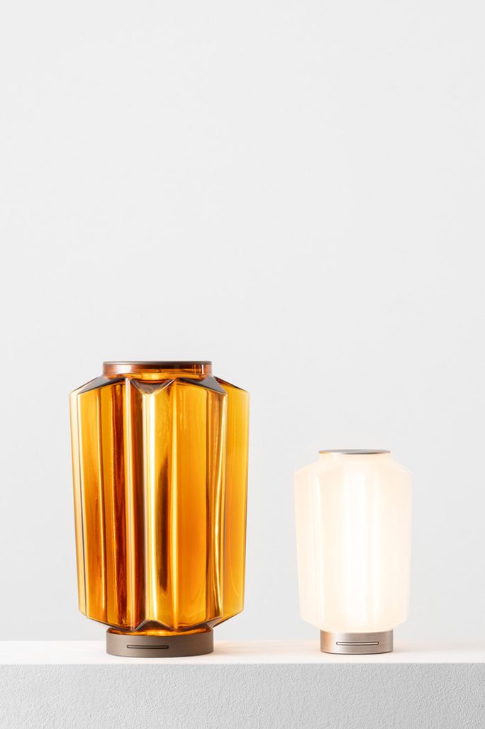 Carlo Colombo Auralia table lamps in amber and opal glass